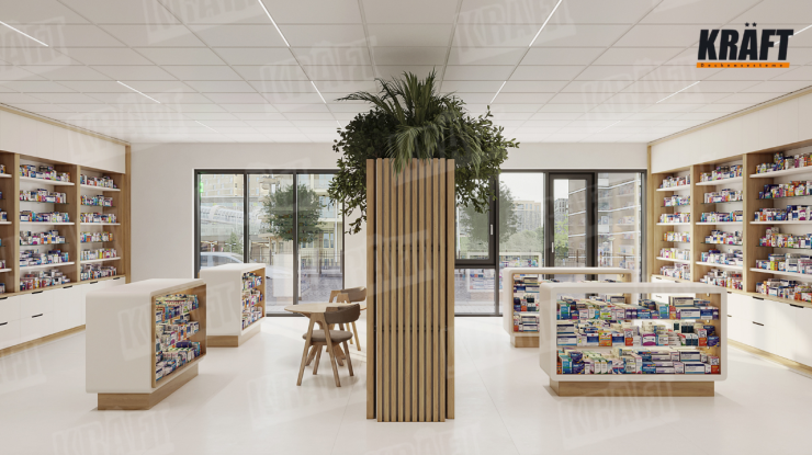 KRAFT Metal Cassettes: a pharmacy space where lightness is literally in the air